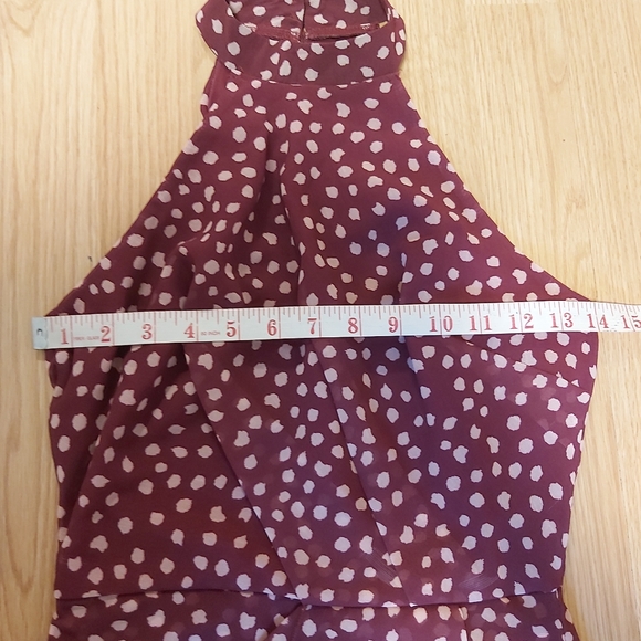 Lipsy London US4 burgandy and cream Polka Dot Midi Dress - Picture 6 of 8